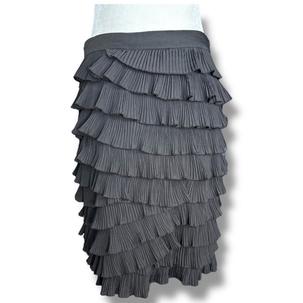 Gracia Black Asymmetrical‎ Tiered Pleated Ruffle Skirt Medium Layered Flouncy